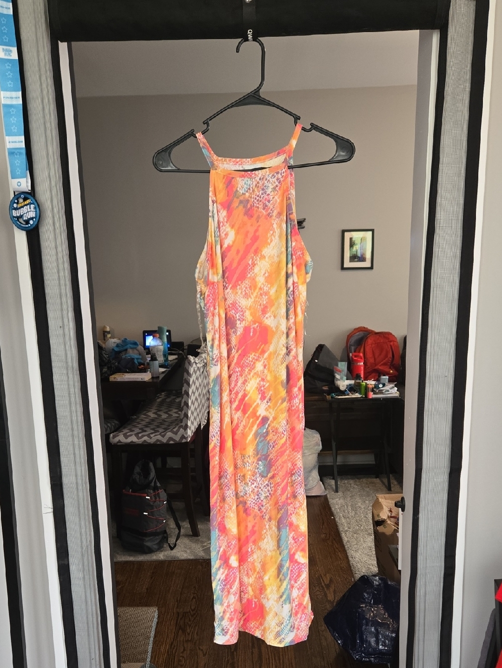 Rainbow Multicolor Halter Maxi Dress - Pink, Orange, Yellow